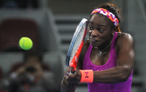 Sloane Stephens playing against Caroline Wozniacki Thursday night in the China Open. Sloane lost in two sets. 